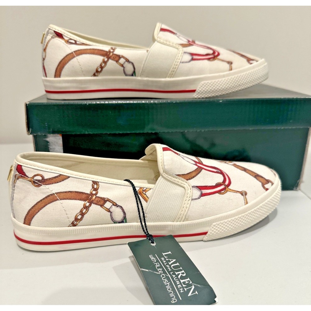 Lauren Ralph Lauren Size 5.5B Jinny Slip-On Equestrian Horse Bit Sneakers Canvas